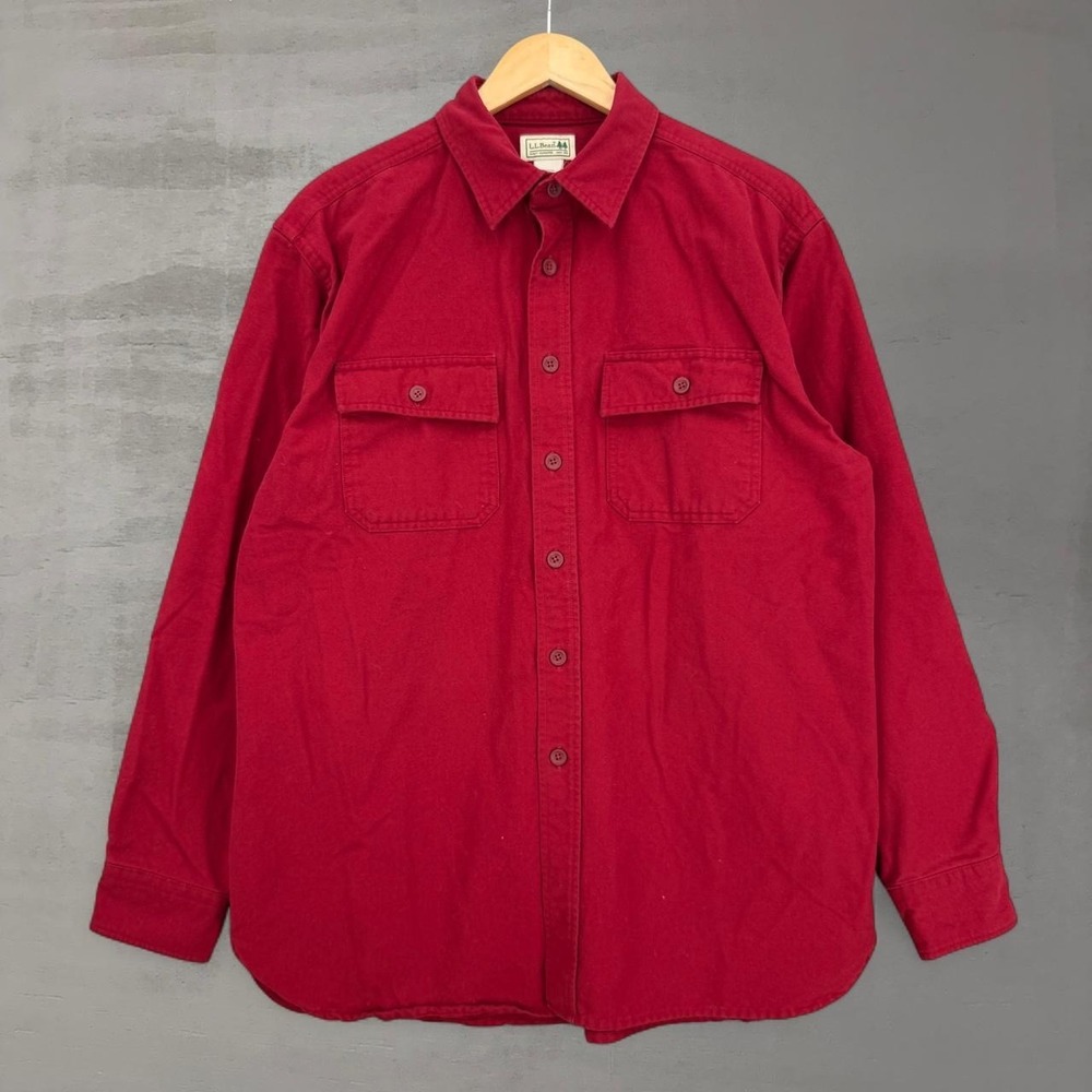 L.L‎ Bean Chamois Button Down Shirt Red Cotton Long Sleeve Utility Pocket Large